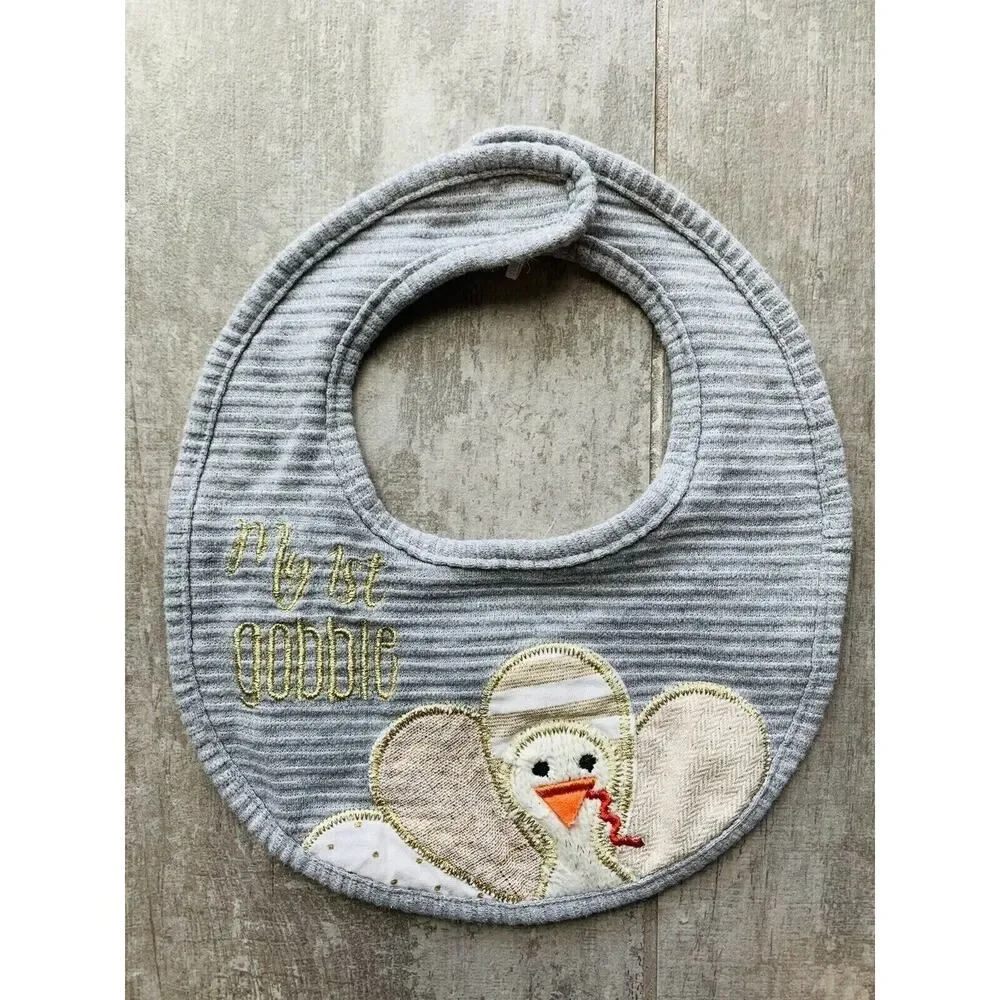 Mud Pie MY FIRST GOBBLE Cotton Knit Baby Thanksgiving Bib Drool Burp Cloth Boho